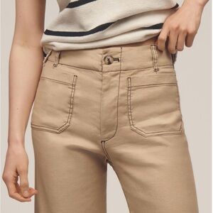 Colette contrast stitch linen cropped wide leg pants